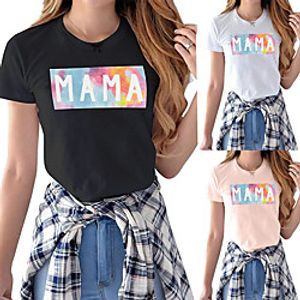 Women's Tee  T-shirt Pure Color Crew Neck Cotton Letter Printed Sport Athleisure T Shirt Top Short Sleeves Breathable Soft Comfortable Everyday Use Street Casual Daily Outdoor Lightinthebox
