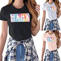 Women's Tee  T-shirt Pure Color Crew Neck Cotton Letter Printed Sport Athleisure T Shirt Top Short Sleeves Breathable Soft Comfortable Everyday Use Street Casual Daily Outdoor Lightinthebox - thumbnail