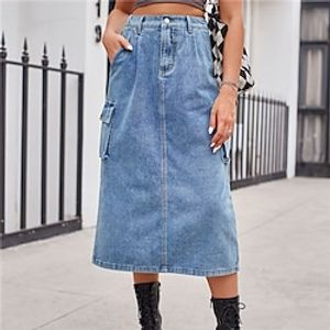 Women's Skirt Denim Midi Skirt Midi Denim Black Army Green Blue Khaki Skirts Spring Pocket Fashion Casual Street Daily S M L Lightinthebox