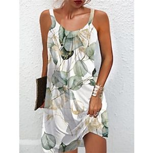 Women's Casual Dress Sundress Summer Dress Leaf Floral Print Strap Mini Dress Active Tropical Outdoor Daily Sleeveless Loose Fit White Blue Summer Spring S M L XL XXL Lightinthebox
