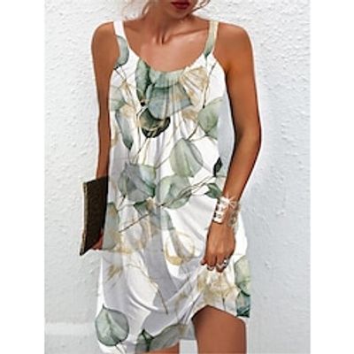 Women's Casual Dress Sundress Summer Dress Leaf Floral Print Strap Mini Dress Active Tropical Outdoor Daily Sleeveless Loose Fit White Blue Summer Spring S M L XL XXL Lightinthebox