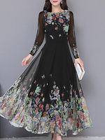 Round Neck Printed Maxi Dress - thumbnail