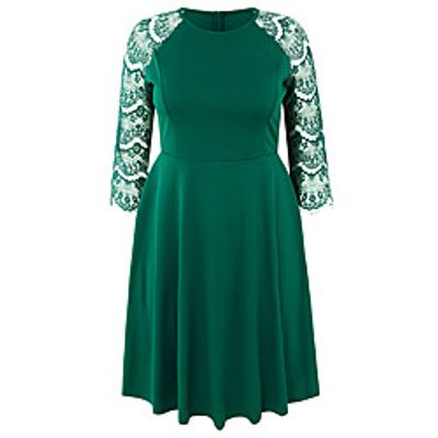 Women's Sheath Dress Knee Length Dress Green Long Sleeve Solid Color Summer Round Neck Casual 2021 XXL 3XL 4XL miniinthebox
