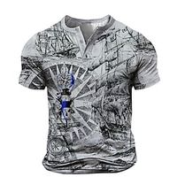 Men's T shirt Tee Henley Shirt Tee Graphic Henley Gray 3D Print Sailboat Plus Size Outdoor Daily Short Sleeve Button-Down Print Clothing Apparel Basic Designer Casual Classic  Summer  Summer Lightinthebox - thumbnail