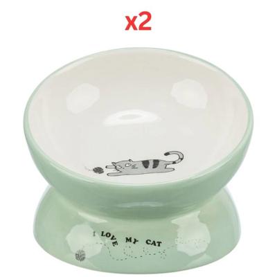 Trixie I Love My Cat Elevated Ceramic Cat Bowl - Sage 13Cm (Pack Of 2)