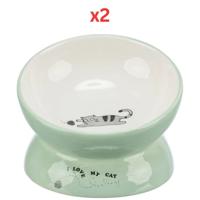 Trixie I Love My Cat Elevated Ceramic Cat Bowl - Sage 13Cm (Pack Of 2)