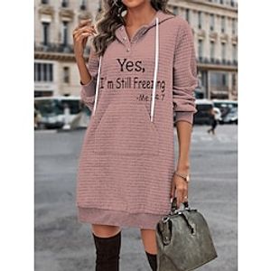 Women's Hoodie Dress Casual Dress Mini Dress Warm Fashion Outdoor Vacation Going out Hoodie Pocket Print Letter Regular Fit Pink S M L XL XXL Lightinthebox