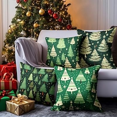 Christmas Cartoon Trees Double Side Pillow Cover 4PC Xmas Soft Decorative Square Cushion Case Pillowcase for Bedroom Livingroom Sofa Couch Chair miniinthebox