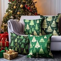 Christmas Cartoon Trees Double Side Pillow Cover 4PC Xmas Soft Decorative Square Cushion Case Pillowcase for Bedroom Livingroom Sofa Couch Chair miniinthebox - thumbnail