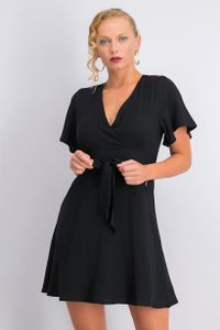 Womens Surplice Neck Wrap Dress  Black