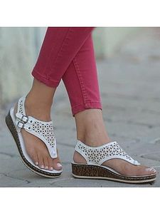 Hollow Out Plain Peep Toe Date Travel Wedge Sandals