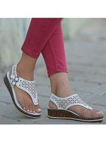 Hollow Out Plain Peep Toe Date Travel Wedge Sandals - thumbnail