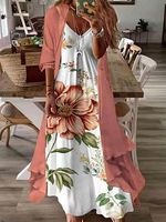 V-neck Casual Loose Floral Print Suit Maxi Dress