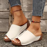 Women's Summer Casual Wedge Heels Thick Sole Sandals V-Shaped Toe High-Heeled Slippers Fashion Solid Color With Crocodile Print White Heels White Sandals Lightinthebox