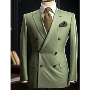 Men's Fashion Office Blazer Jacket Solid Colored Regular Plus Size Double Breasted Six-buttons Light Green 2023 Lightinthebox