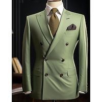 Men's Fashion Office Blazer Jacket Solid Colored Regular Plus Size Double Breasted Six-buttons Light Green 2023 Lightinthebox - thumbnail