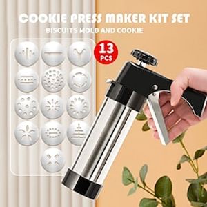 Manual Cookie Press Maker Machine Gun DIY Churro Maker Stainless Steel Piping Nozzles Biscuit Make Mold Cake Decoration Tools Cream Mounted Flower Gun Mounted Flower Mouth Dissolved Bean Baking Tool Lightinthebox