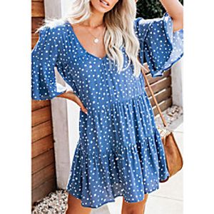 Women's A Line Dress Short Mini Dress Blue Half Sleeve Dot Spring Summer Casual 2021 S M L XL Lightinthebox