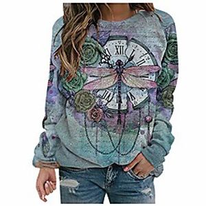 Women's Winter Fashion Blouse Dragonfly Flower Watch Printed Casual Tie Dye Long Sleeve Round Neck Long Sleeve Top Blue Lightinthebox