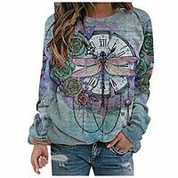 Women's Winter Fashion Blouse Dragonfly Flower Watch Printed Casual Tie Dye Long Sleeve Round Neck Long Sleeve Top Blue Lightinthebox - thumbnail