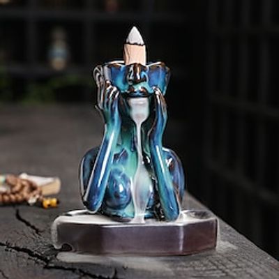 Backflow Waterfall Incense Burner,Face Thinking Ceramic Incense Holder,Incense Waterfall with 20 Backflow Incense Cones Aromatherapy Room Housing Decoration Lightinthebox
