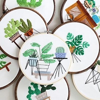 Embroidery Kits DIY Embroidery Starter Kit with Plant Flower Pattern Bamboo Embroidery Hoop Color Threads Cross Stitch Kit miniinthebox