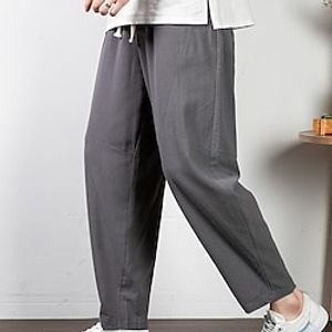 Men's Linen Pants Trousers Summer Pants Beach Pants Drawstring Elastic Waist Plain Comfort Outdoor Daily Going out Linen / Cotton Blend Streetwear Stylish Black White miniinthebox