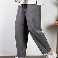 Men's Linen Pants Trousers Summer Pants Beach Pants Drawstring Elastic Waist Plain Comfort Outdoor Daily Going out Linen / Cotton Blend Streetwear Stylish Black White miniinthebox - thumbnail