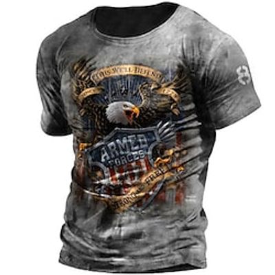 Men's T shirt 3D Print Graphic Bird Crew Neck Street Casual Print Short Sleeve Tops Basic Fashion Classic Comfortable Gray Lightinthebox