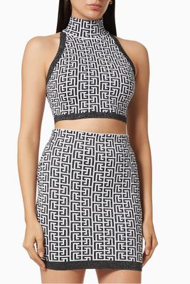 Bicolour Crop top in Monogram Knit Bicolour Crop top in Monogram Knit