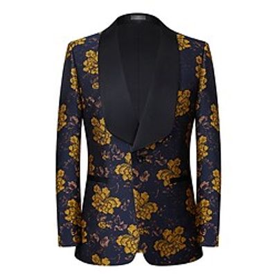 Men's Party Business Blazer Regular Regular Fit Floral Dark Navy 2022 Lightinthebox