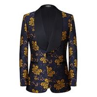 Men's Party Business Blazer Regular Regular Fit Floral Dark Navy 2022 Lightinthebox - thumbnail