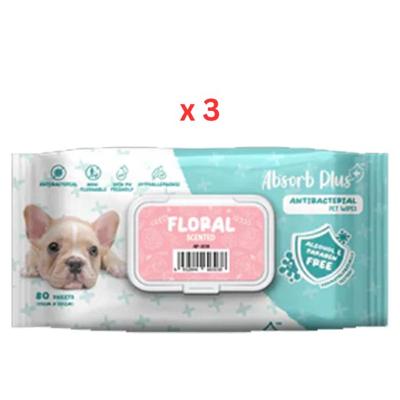 Absorb Plus Anti Bacterial Pet Wipes Floral Scented 80pcs Pack Of 3