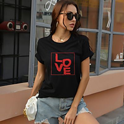 Women's T shirt Graphic Letter Print Round Neck Tops Cotton Basic Basic Top White Black Yellow miniinthebox