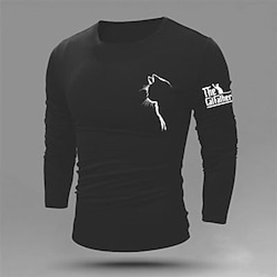 Animal Cat Black Light Grey Dark Blue T shirt Tee Men's Graphic Cotton Shirt Vintage Basic Shirt Long Sleeve Comfortable Tee Sports Outdoor Holiday Spring Fall Fashion Designer Clothing S M L XL XXL Lightinthebox
