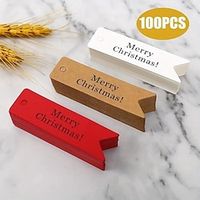100pcs Gift Tags With Merry Christmas Letter, Kraft Tags Paper For Arts And Crafts Christmas Xmas Gift miniinthebox - thumbnail