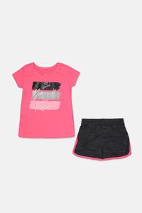 Kids Girls Be Yourself Print Tops & Short Set  Pink/Black