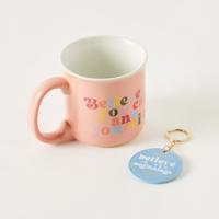 Slogan Print Ceramic Mug with Keychain - 590 ml