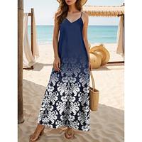 Women's Casual Dress A Line Dress Floral Print Strap Long Dress Maxi Dress Streetwear Maxi Street Holiday Sleeveless Regular Fit Navy Blue Summer S M L XL XXL Lightinthebox