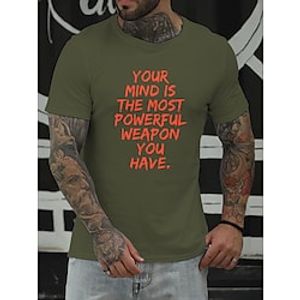 Men's T shirt Tee Letter Round Neck Blue Army Green Gray Black Hot Stamping Casual Daily Short Sleeve Print Clothing Apparel Basic Simple / Summer miniinthebox