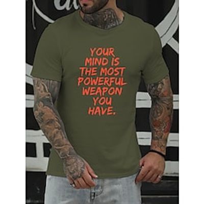 Men's T shirt Tee Letter Round Neck Blue Army Green Gray Black Hot Stamping Casual Daily Short Sleeve Print Clothing Apparel Basic Simple / Summer miniinthebox