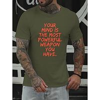 Men's T shirt Tee Letter Round Neck Blue Army Green Gray Black Hot Stamping Casual Daily Short Sleeve Print Clothing Apparel Basic Simple / Summer miniinthebox - thumbnail