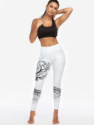 Active Random Floral Print Quick Drying High Waisted Leggings in White Active Random Floral Print Quick Drying High Waisted Leggings in White