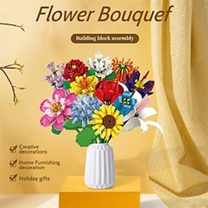 Flower Bouquet Building Set 12 Artificial Flower Building Toy (1001 PCS) Suitable for Kids 6 and Adults Valentine's Day for Girls Lightinthebox