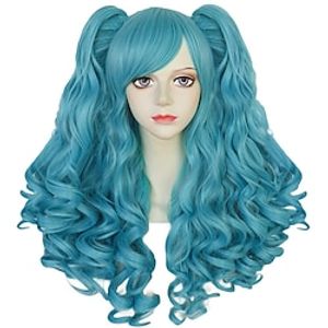 Long Blue Curly Ponytail Wig Light Blue Wig with 2 Ponytails Lolita Wig Blue Wig with Bangs for Women Anime Wig Peluca Azul for Cosplay Costume Halloween Party Lightinthebox