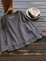Casual Stripes Button Long Sleeve Blouse
