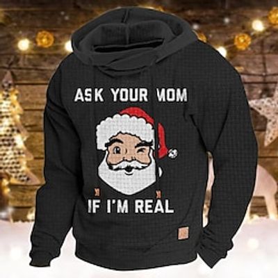 Graphic Santa Claus Fashion Daily Casual Men's Hoodie Christmas Sports Outdoor Holiday Waffle Hoodie Black Red Army Green Hooded Knitting Print Spring   Fall Designer miniinthebox