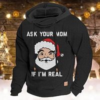 Graphic Santa Claus Fashion Daily Casual Men's Hoodie Christmas Sports Outdoor Holiday Waffle Hoodie Black Red Army Green Hooded Knitting Print Spring   Fall Designer miniinthebox - thumbnail