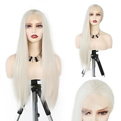 Long Daily White Blonde Synthetic Lace Front Wig #60 Straight Free Part Heat Resistant Fiber Hair Glueless Lace Wigs For Women 24inch Lightinthebox