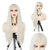 Long Daily White Blonde Synthetic Lace Front Wig #60 Straight Free Part Heat Resistant Fiber Hair Glueless Lace Wigs For Women 24inch Lightinthebox - thumbnail